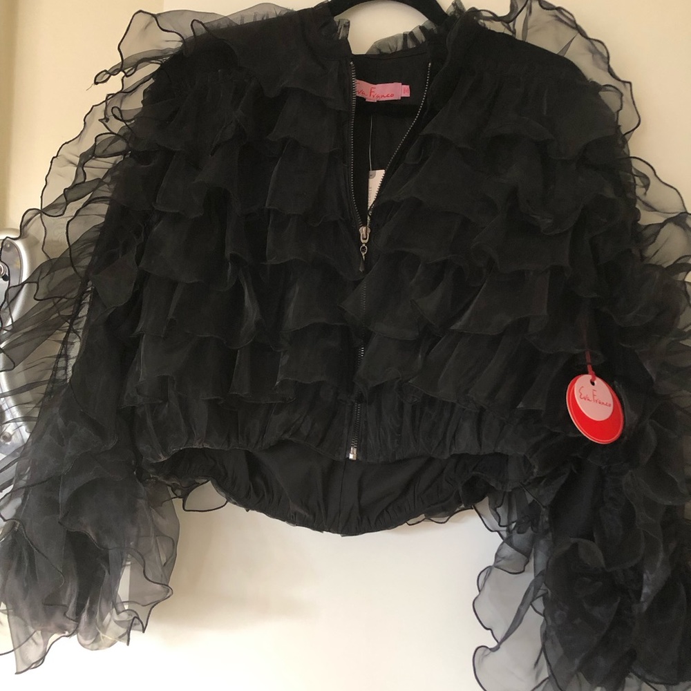New.  Tulle cropped jacket. Zipper bomber jacket.  Excellent statement piece.